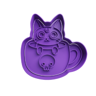 Gato en Taza con Craneo Cortador de Galletas